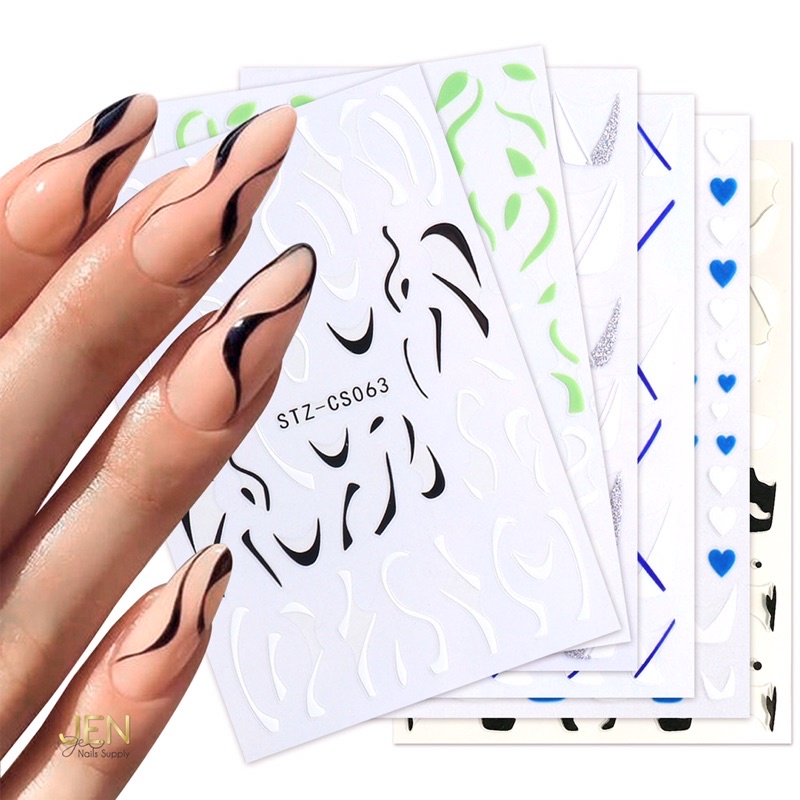 Sticker dán móng đường cong line viền màu-hình dán nail