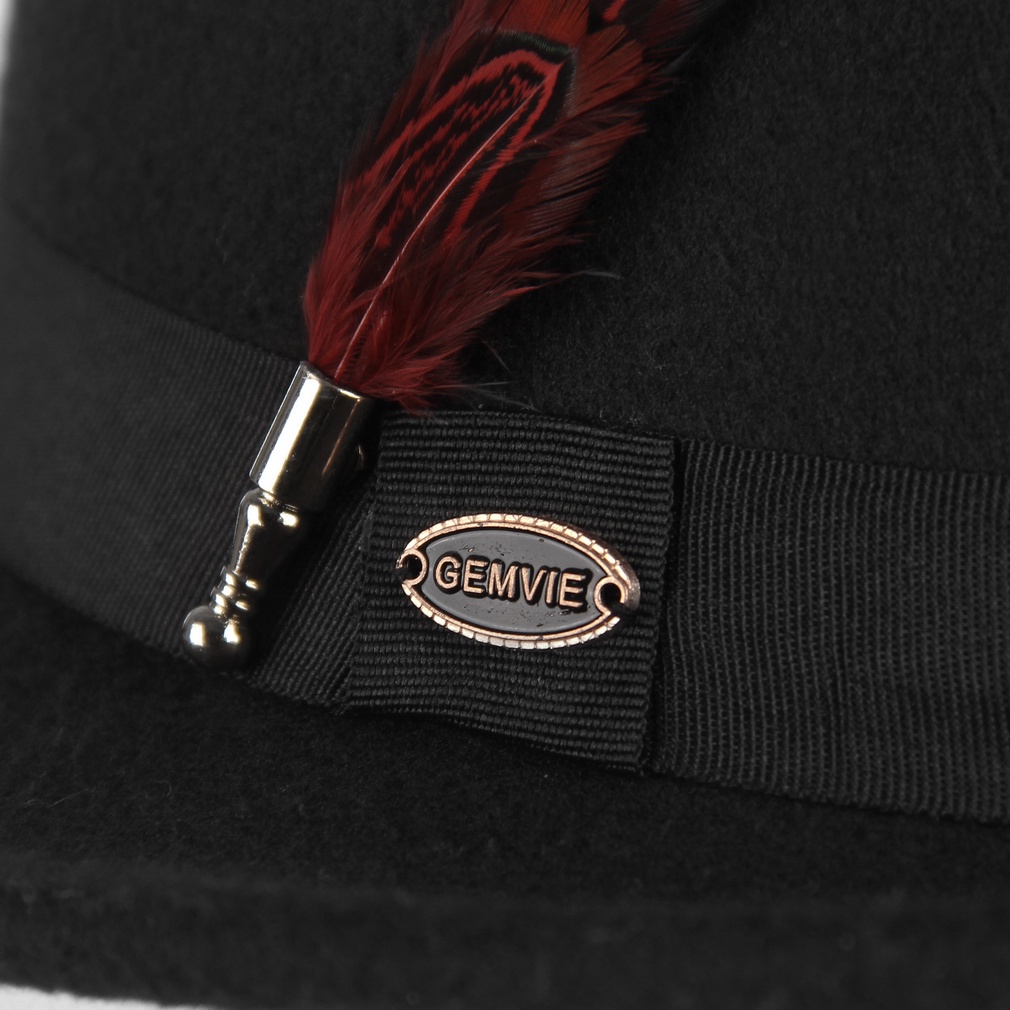 Mũ Fedora vải len nhân tạo vành phẳng màu đen phong cách cổ điển cho nam