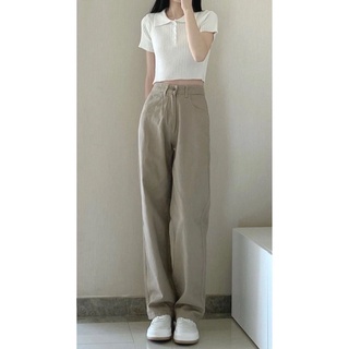 Quần jean nữ baggy kaki ống suông basic ullzang
