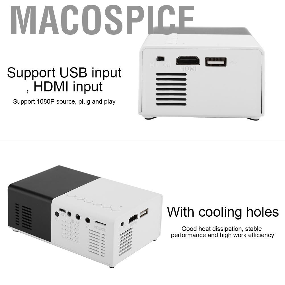 Máy Chiếu Macospice Mini Led Usb Hdmi 1080p 2.0-inch Với Lỗ Tản Nhiệt 110-240v
