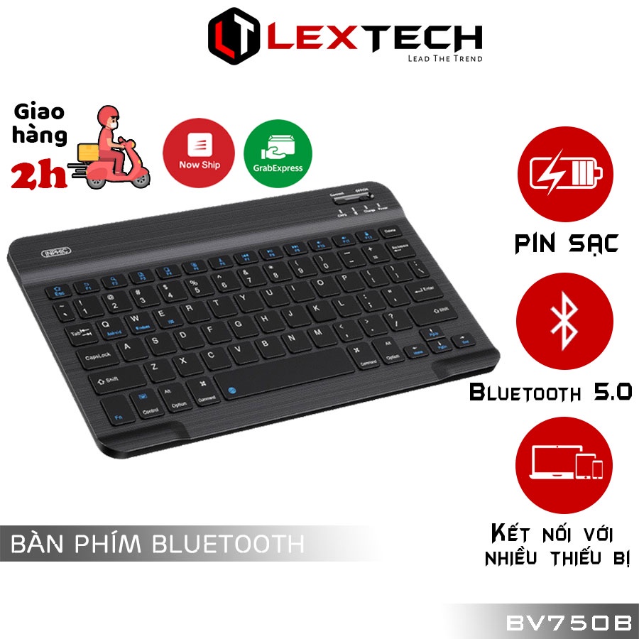 Bàn phím bluetooth sạc lại cao cấp Inphic V750B cho ipad android windows - Kết nối 2 thiết bị kèm bao đựng giá đỡ