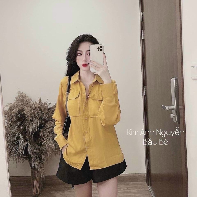 [Mã FAMARAL1 giảm 10K đơn 50K] Áo sơ mi đũi tơ 2 túi hộp from rộng