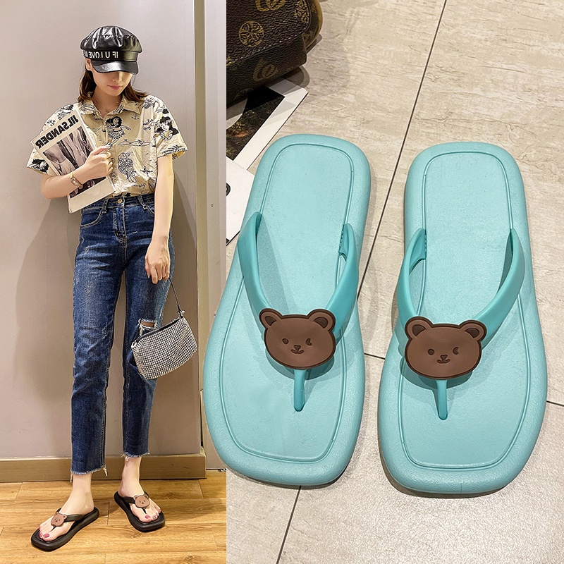 Dép xỏ ngón đế bằng mũi vuông bằng cao su thời trang cho nữ Size 36-41