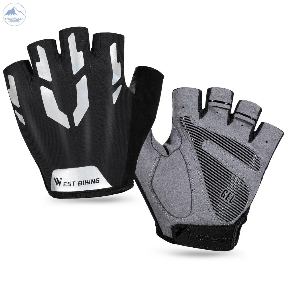 Găng Tay Hở Ngón Thấm Hút Thoáng Khí Chống Sốc Khi Đi Xe Đạp