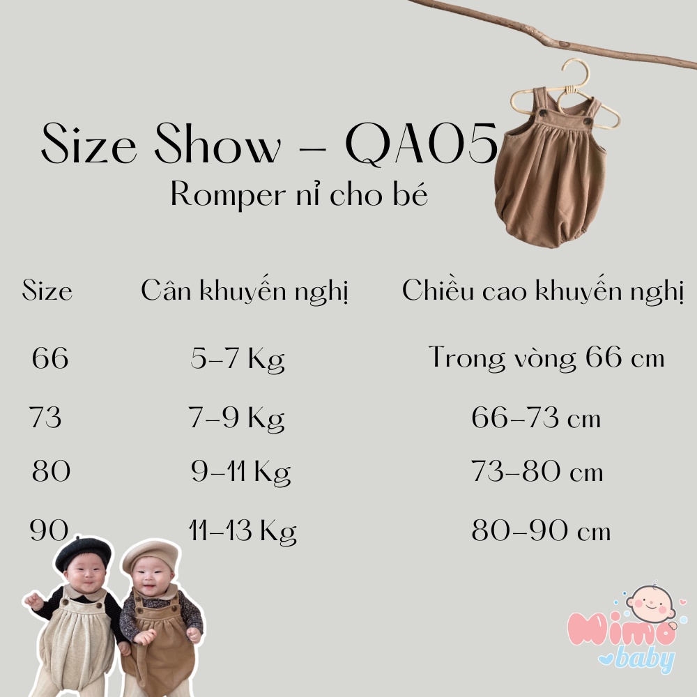 Quần yếm, romper nỉ đáng yêu phong cách hàn quốc bbamma cho bé mimo baby QA02