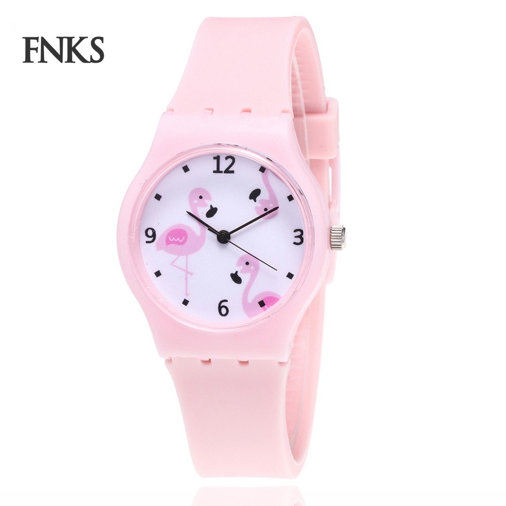 Đồng hồ đeo tay thiết kế dây silicon với mặt hình hồng hạc dễ thương cho nữ | BigBuy360 - bigbuy360.vn