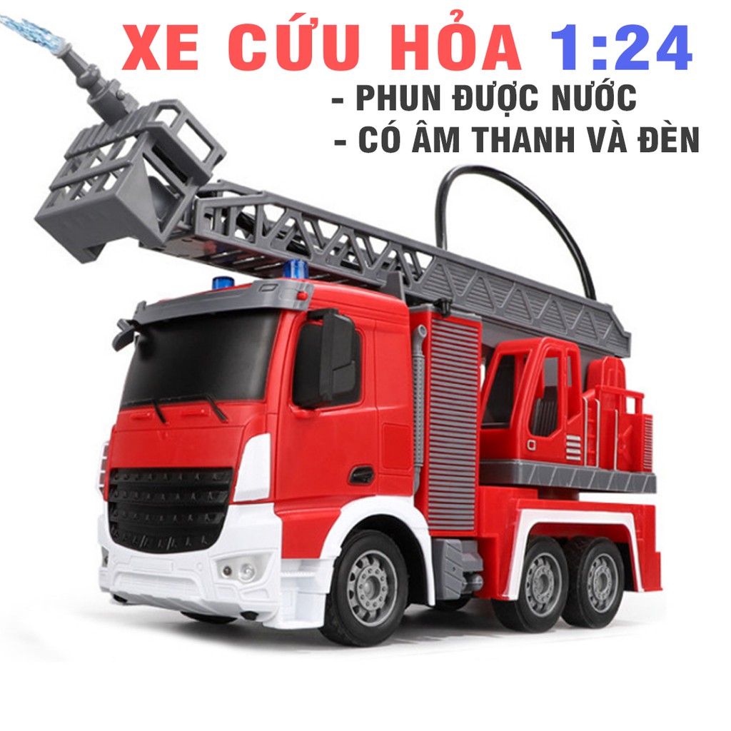 Mô hình xe cứu hỏa đồ chơi trẻ em phun được nước thật xe có âm thanh và đèn tỉ lệ 1:24