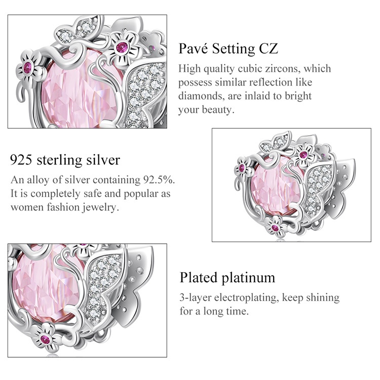 Phụ kiện BAMOER BSC552 bằng bạc 925 họa tiết bướm thời trang dùng làm vòng tay DIY đẹp mắt