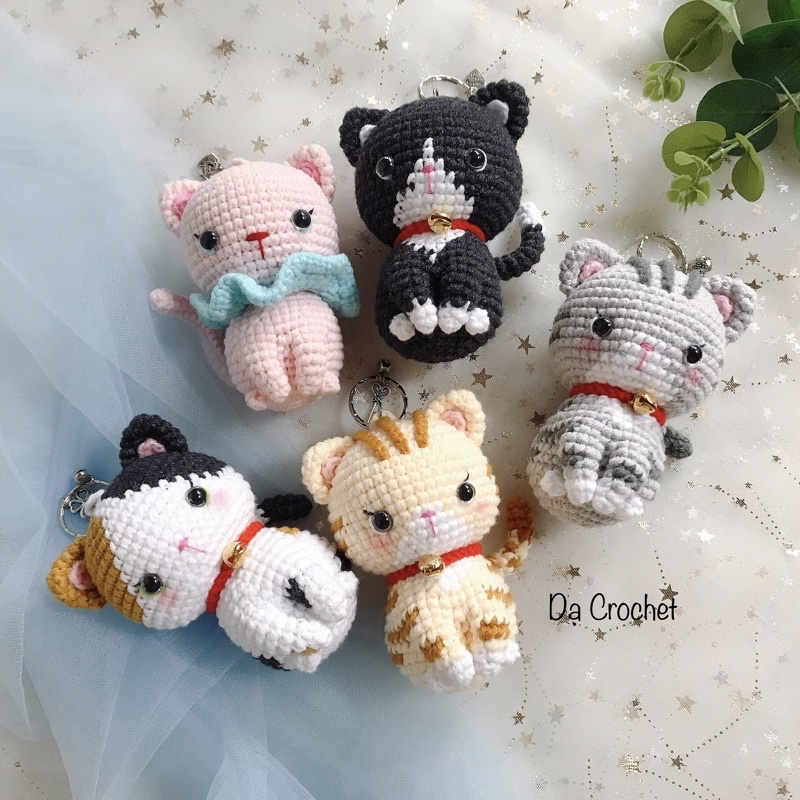 Móc Khoá Con Mèo Nhồi Bông Bằng Len - Thú Bông Len Handmade Đan Móc Thủ Công Bằng Tay