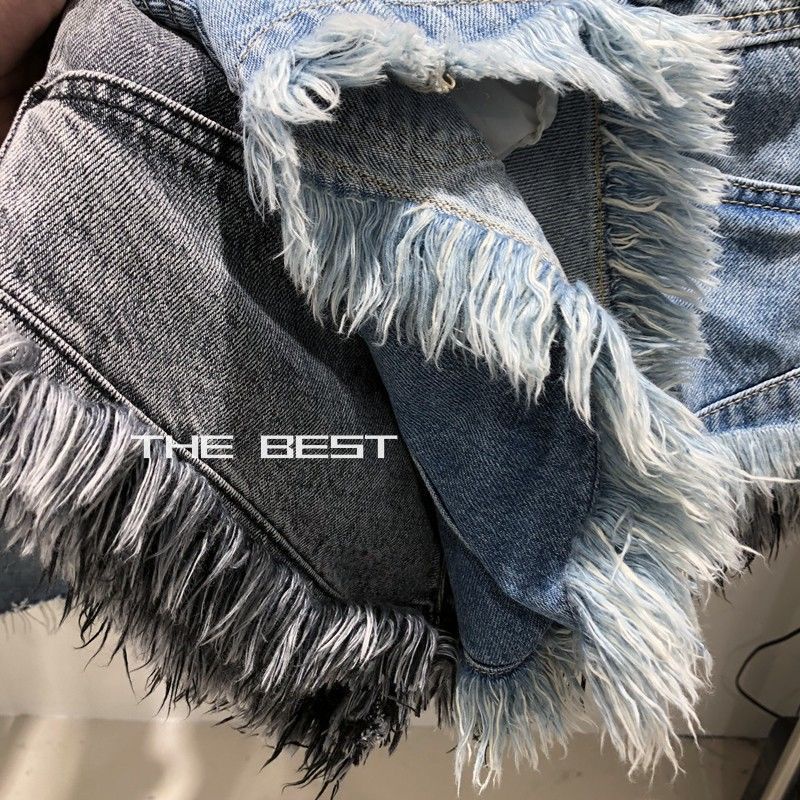 Jiashucheng Quần Denim Cotton Mỏng Vừa Vặn Phối Tua Rua Phong Cách Đường Phố Phương Tây Thời Trang Mùa Hè