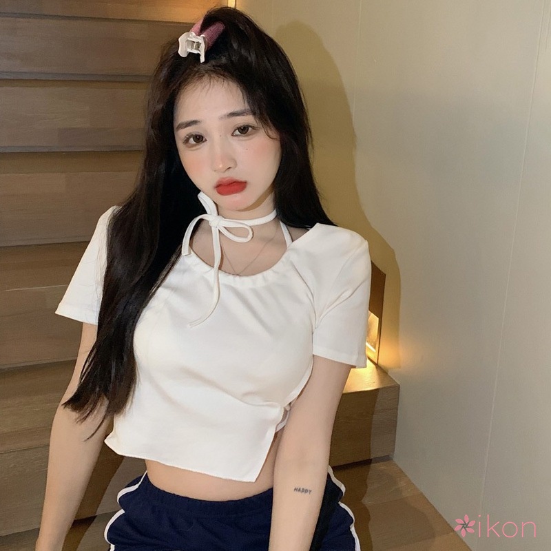 Áo Croptop Phối Dây Cột Trước Gợi Cảm Cho Nữ
