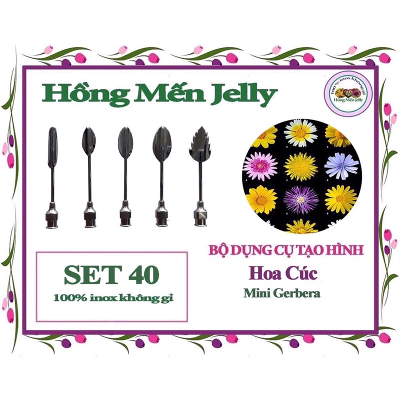 Hoa Trà Mini 5 kim Set42 Dụng cụ làm thạch 3D Hồng Mến jelly