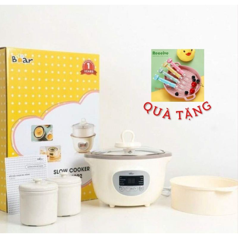 (BẢN QUỐC TẾ) NỒI NẤU CHÁO, NINH, HẦM, HẤP CÁCH THỦY BEAR 1.6 LÍT (model Sube002)