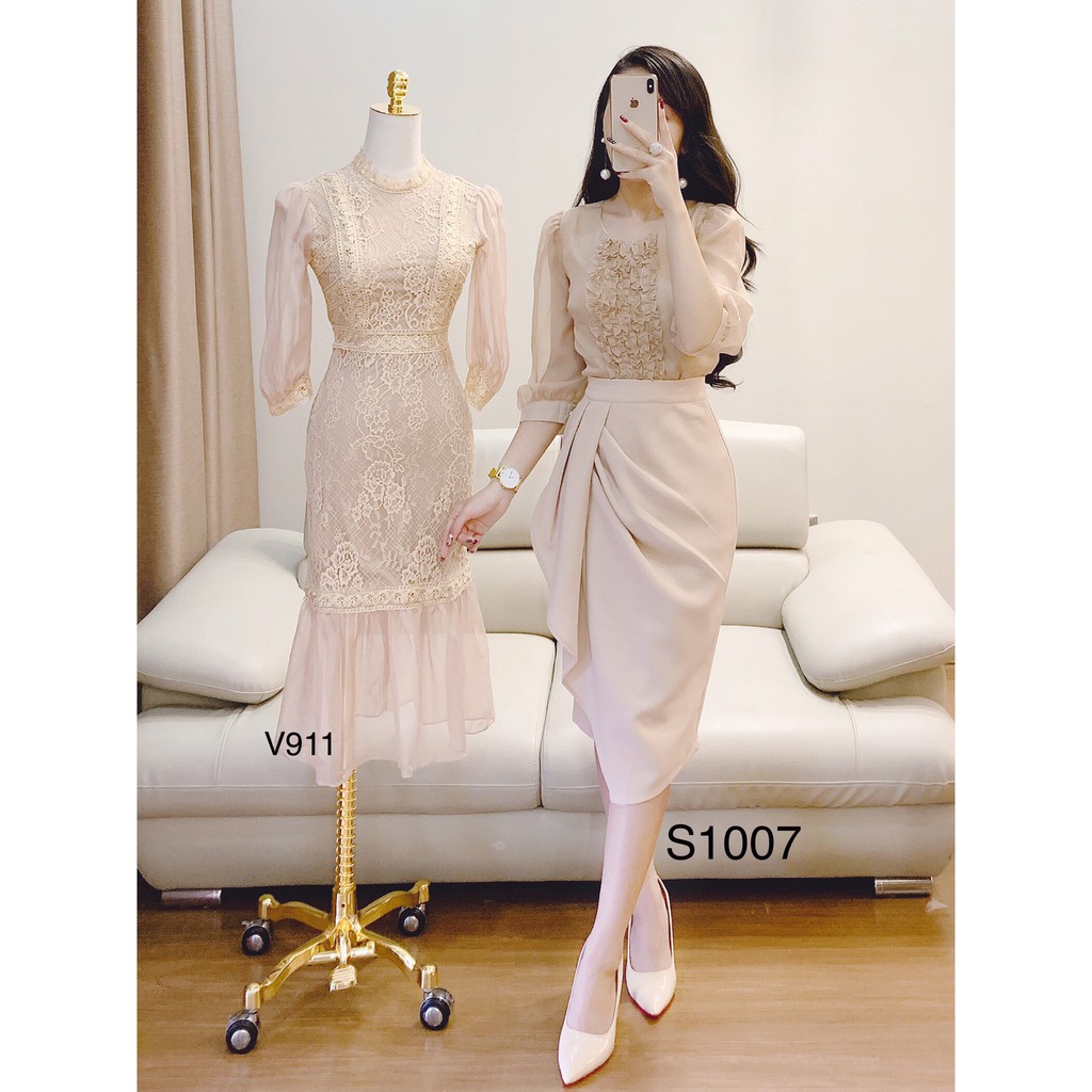 [ xả kho ] MiD Set hàng thiết kế chuẩn sang trọng quý phái màu be S1007 Mie Design ảnh thật