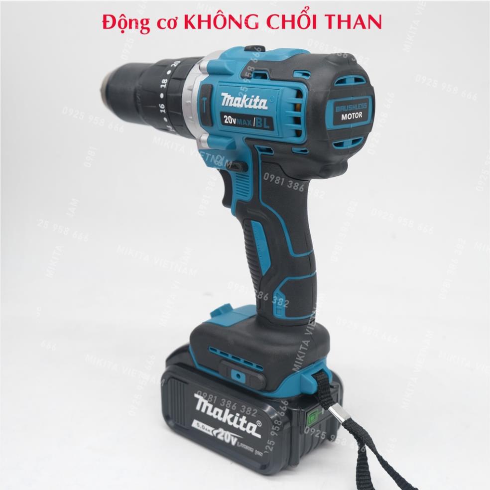 Máy khoan pin Makita 20V, máy khoan pin có búa, máy khoan pin dùng động cơ không chổi than, Đầu kẹp 13ly