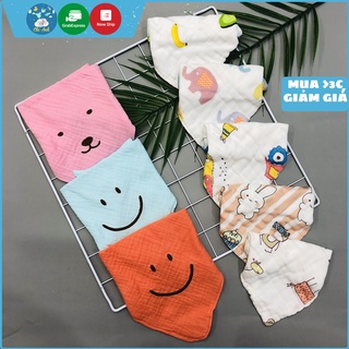 Khăn yếm tam giác cho bé, yếm xô cho bé sơ sinh 4 lớp và xô Muslin thêu mặt cười có nút bấm thấm hút tốt