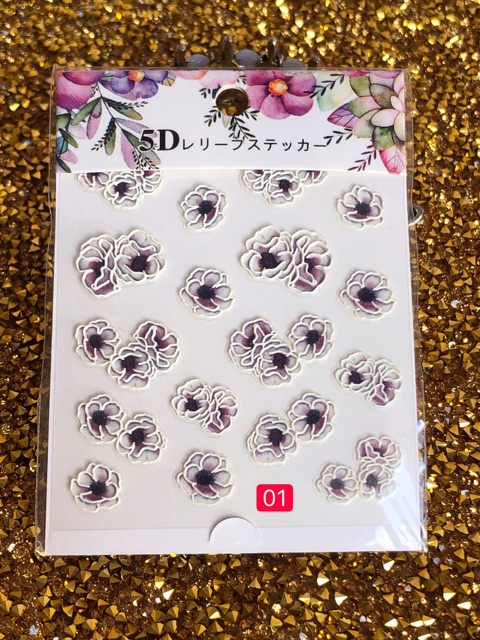 Sticker hoa nổi 5d trang trí móng đẹp miếng dán nail