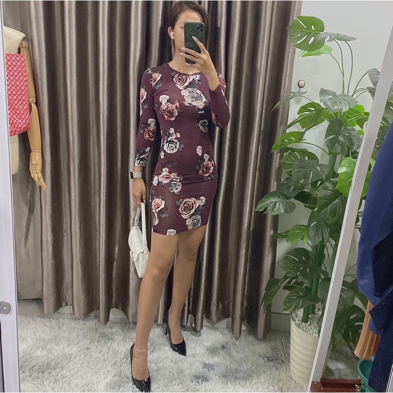 Đầm hoa body thun lụa vnxk