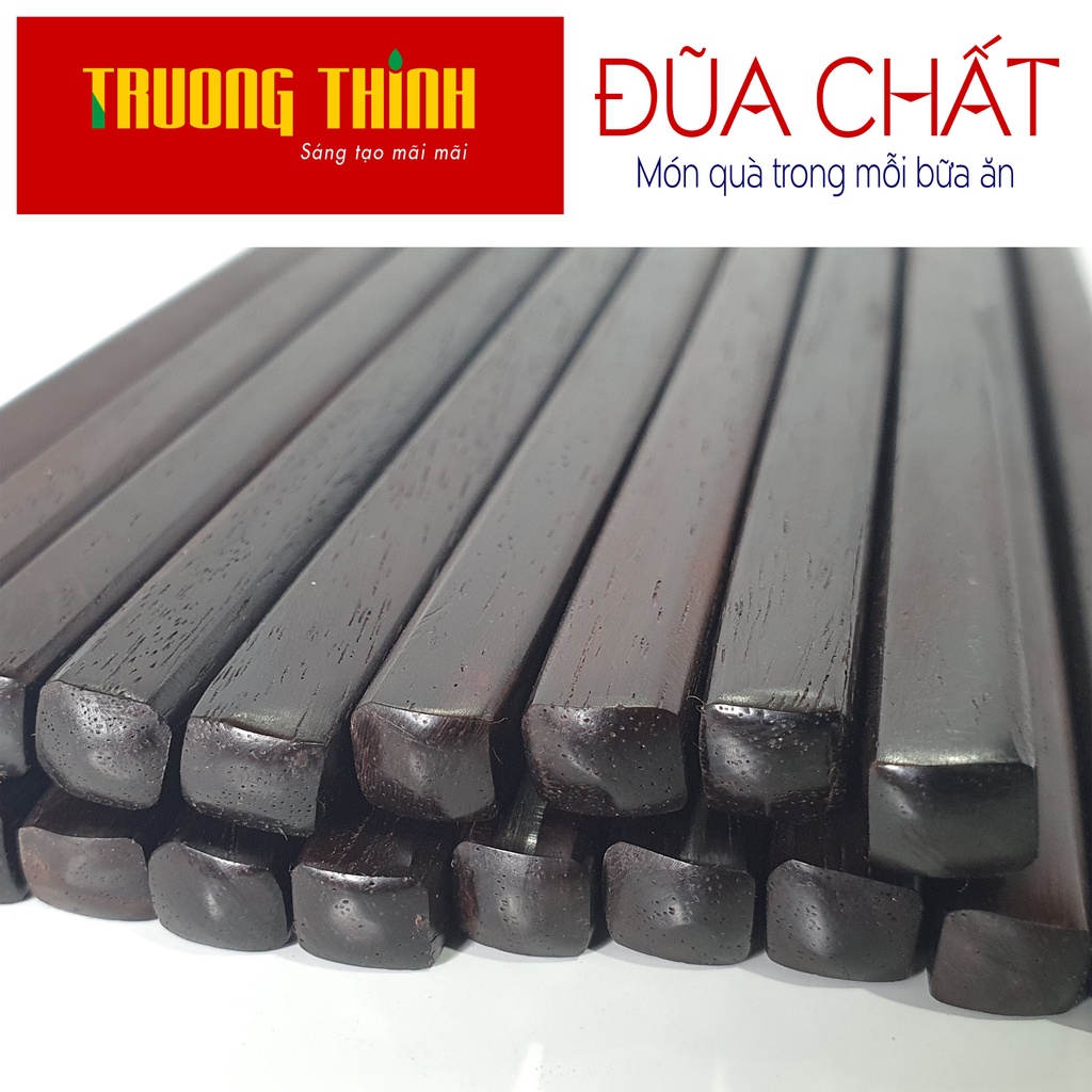 Đũa Gỗ Trắc Đen Cao Cấp Loại Đặc Biệt - Hộp Màu Đỏ  - 10 Đôi Vuông Trơn