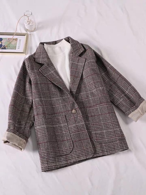 |HÌNH THẬT| Áo khoác nữ/ Blazer kẻ đứng phom dày dặn style Hàn Quốc