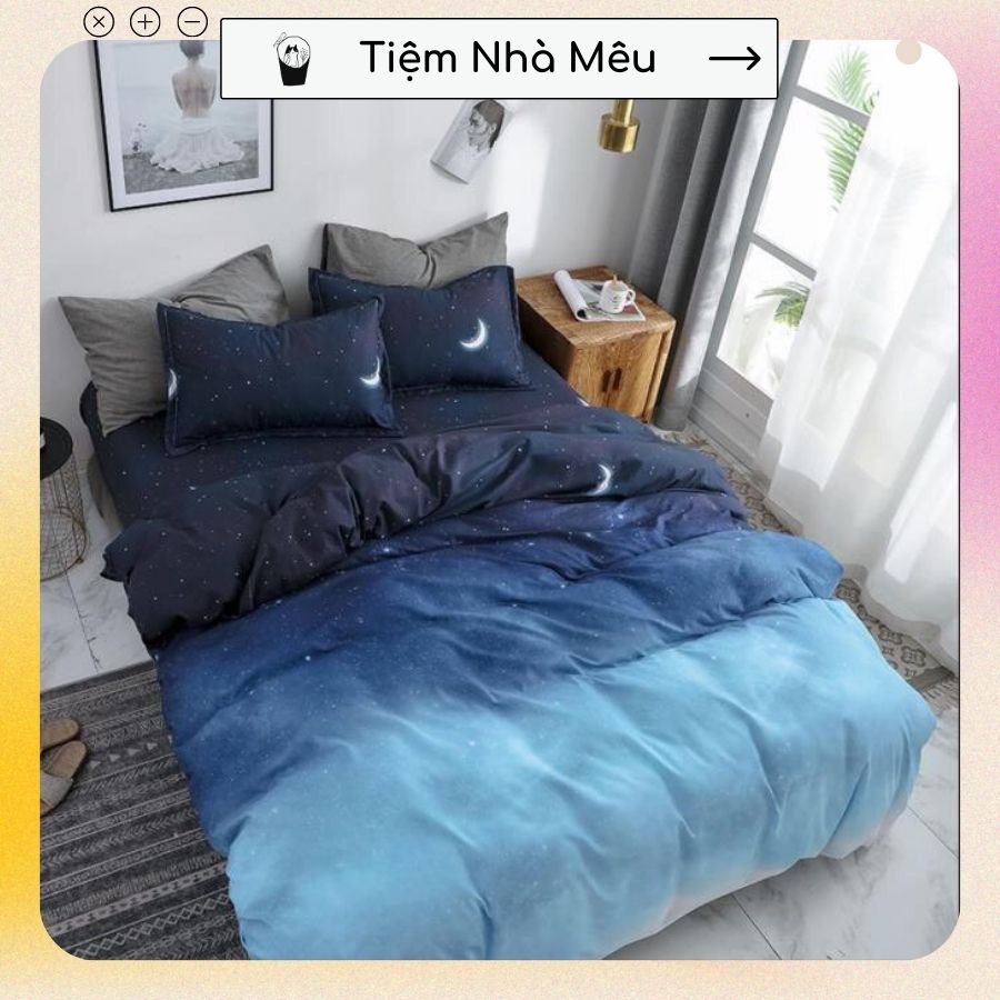)Bộ Chăn Ga Gối Cotton 3D✨m6/m8/2m-Tiệm Nhà Mêu✨Set 4 Món 2 Vỏ gối ,drap , vỏ chăn Họa Tiết Màn Đêm Tuyệt Đẹp Mềm Mịn