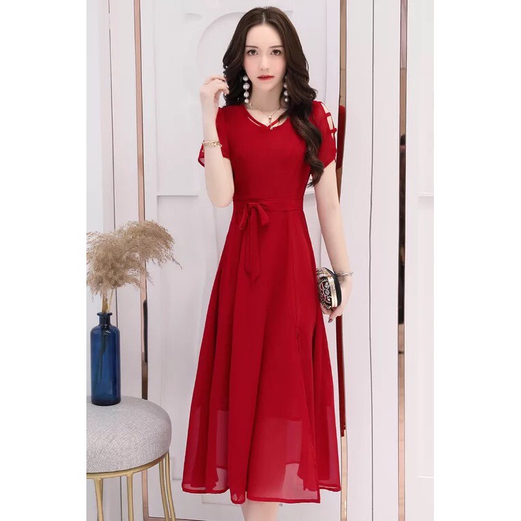 Đầm form dài voan chiffon xẻ đùi LANA Fashion MS307 đi chơi, dự tiệc / Có 6 màu | BigBuy360 - bigbuy360.vn