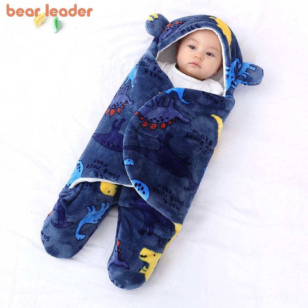 BEAR LEADER Túi Ngủ Vải Flannel Chống Sốc Thời Trang Thu Đông Cho Bé Sơ Sinh