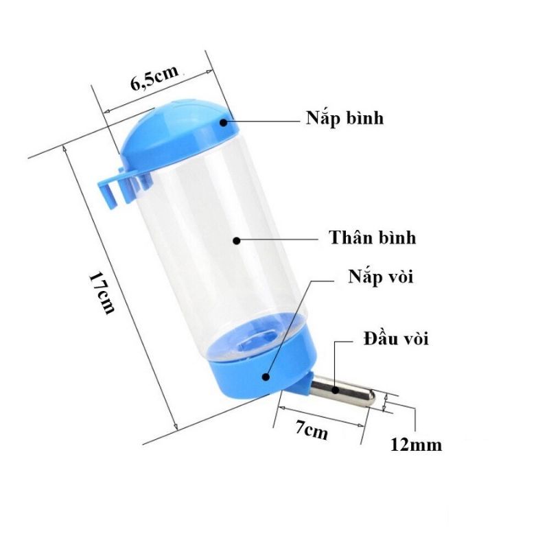 Bình nước gắn chuồng thú cưng có nút vặn, bình nước treo chuồng tự động 450ml