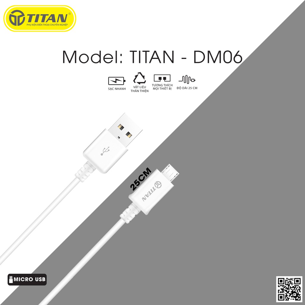 Cáp Sạc Truyền Dữ Liệu USB TITAN 25cm Micro - DM06