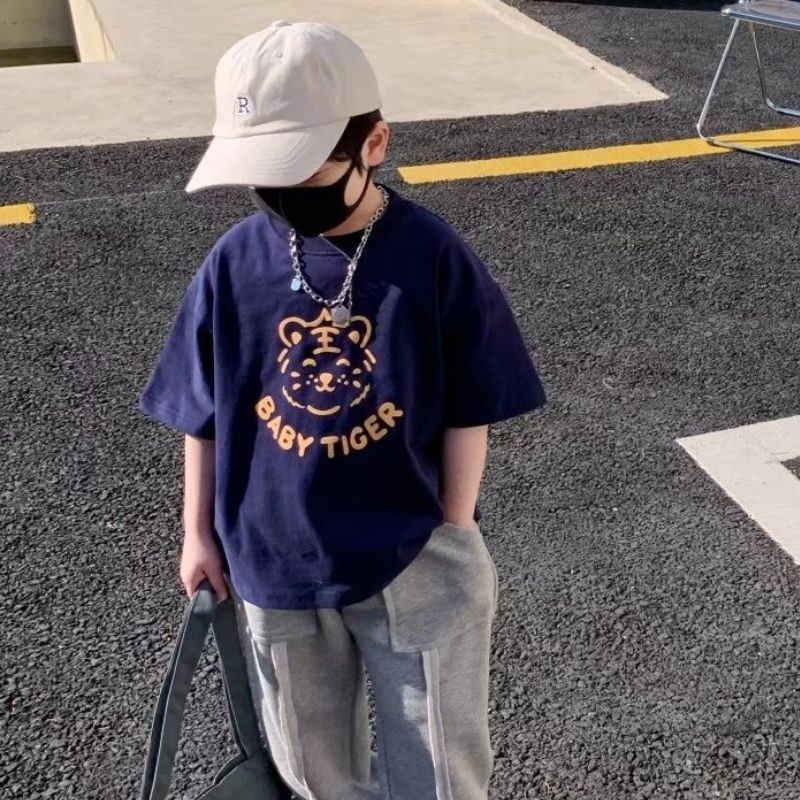 Áo thun BXPB tay ngắn cổ tròn dáng rộng in họa tiết phong cách Hàn Quốc thời trang mùa hè cho bé