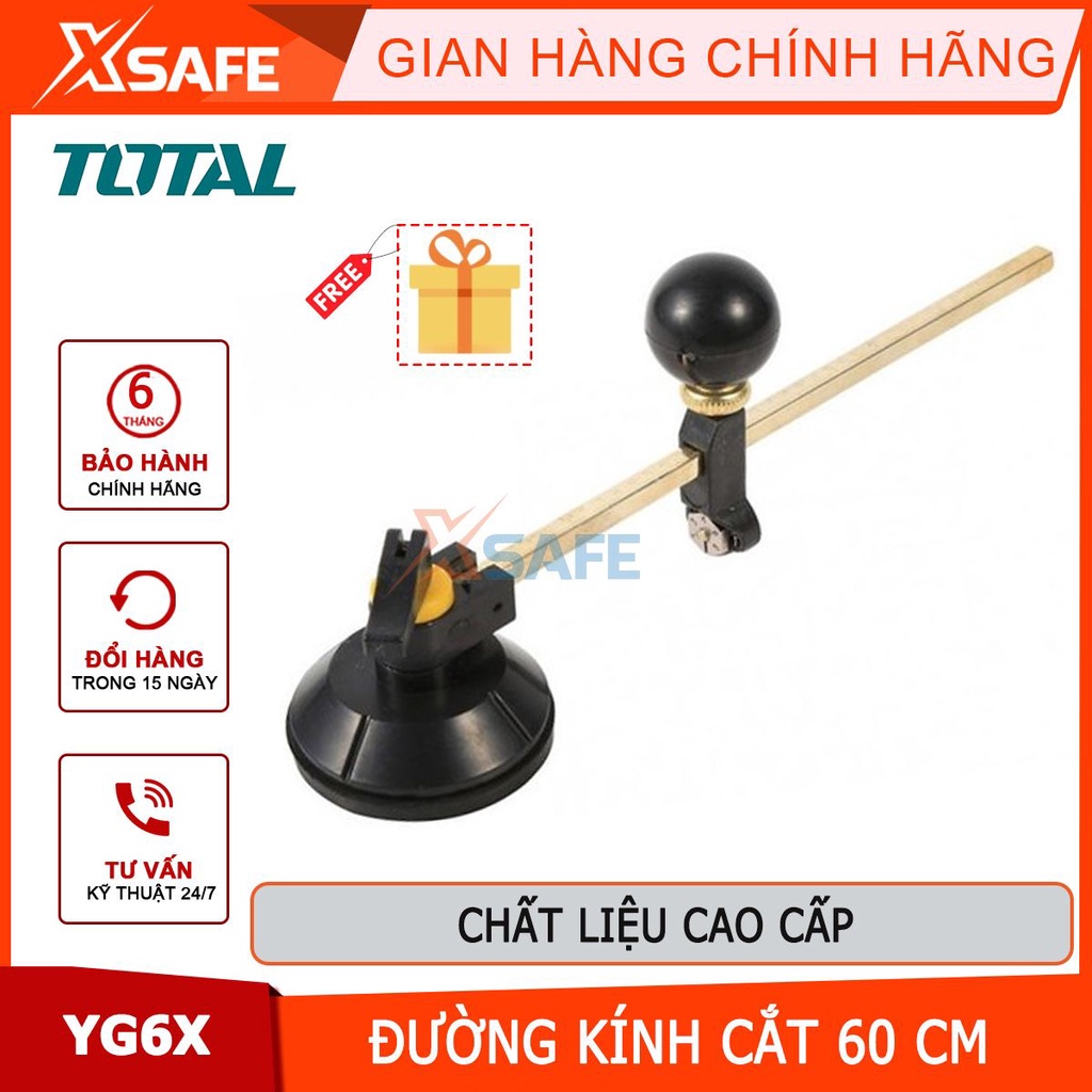 Dao cắt kiếng hình compa 600mm TOTAL TGCT16001, dao cắt 6pcs YG6X, cốc hút cao su, thước đo kim loại[CHÍNH HÃNG][XSAFE]