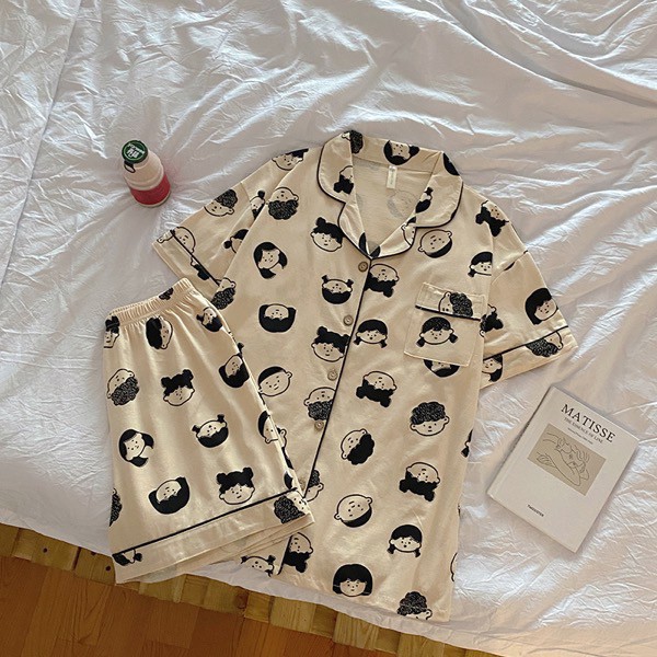 Bộ ngủ pijama mặt bé trai bé gái cute vải cotton