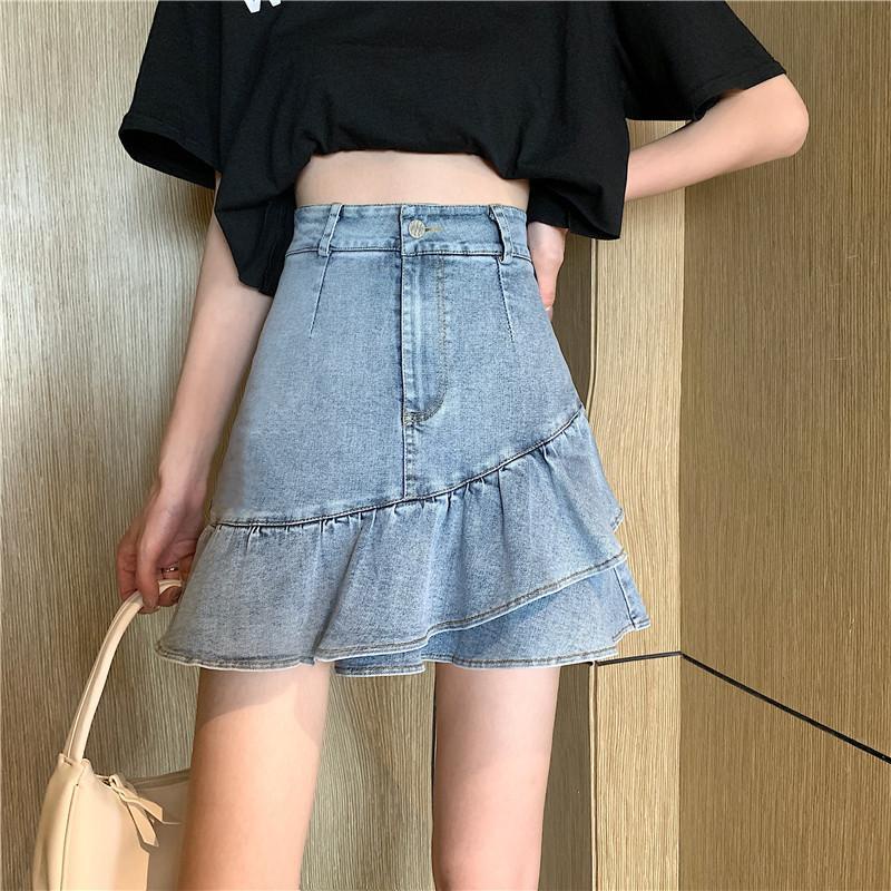 Chân Váy Jean Chữ a Đuôi Cá Bất Đối Xứng Lưng Cao Thời Trang Xuân Hè Hàng Mới Cho Bạn Gái