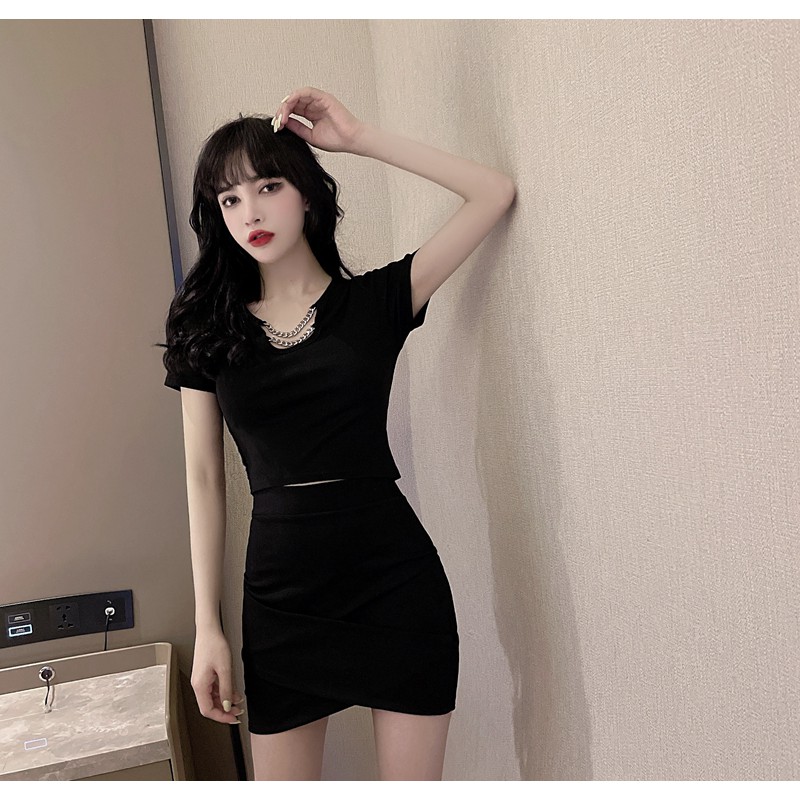 Chân Váy Chữ A Màu Đen Thiết Kế Lệch Tà Size S-Xl