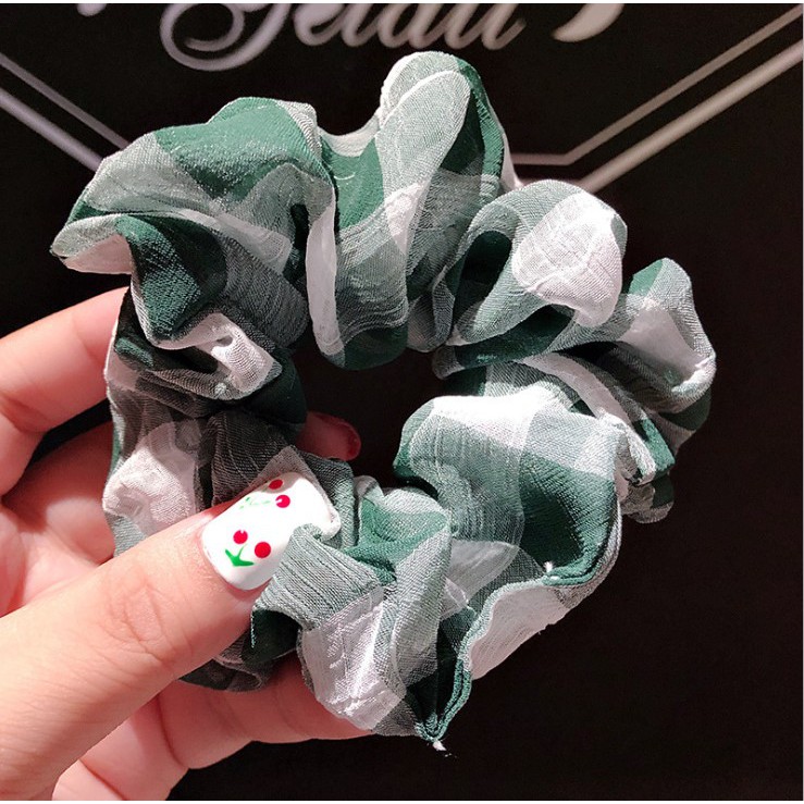 cột tóc vải scrunchies buộc tóc vải họa tiết kẻ caro to loại đẹp hot trend PK22