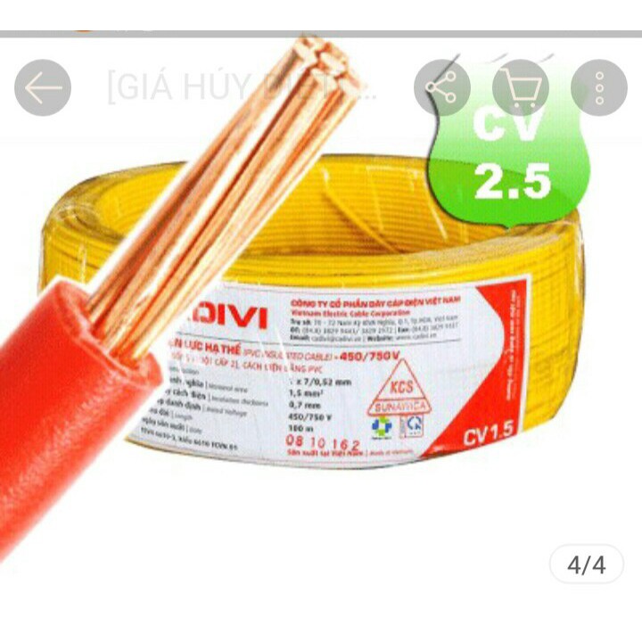 Dây điện Cadivi CV2.5, 3.0 , 3.5 (cuộn 100m) SALE KỊCH SÀN 50 CUỘN