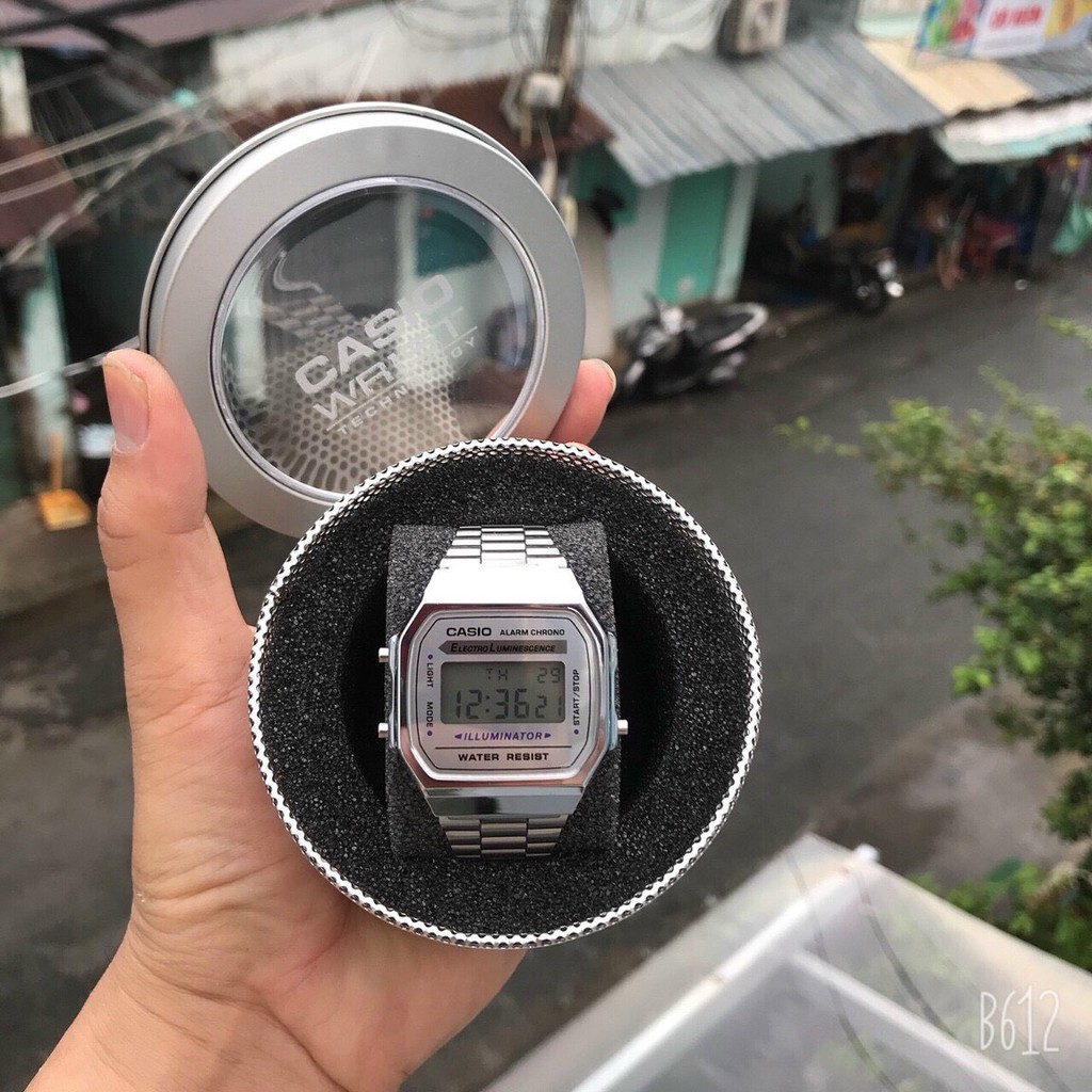 Đồng hồ điện tử nam nữ 💖𝑭𝑹𝑬𝑬𝑺𝑯𝑰𝑷💖 dây thép không gỉ Casio A168 vintage - Full box thiếc chính hãng