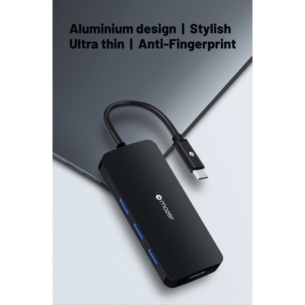 Cổng Chuyển Đổi Mazer USB-C 5-in-1 HUB hỗ trợ mở rộng HDMI 4K, USB 3.0 cho Laptop, điện thoại và Macbook, Bảo hành 5 năm