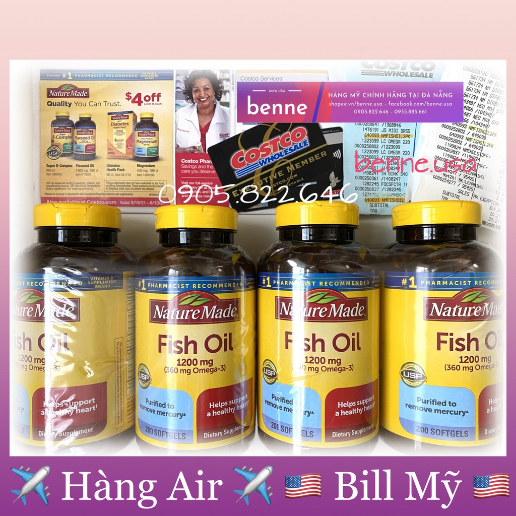 [🇺🇸Bill Mỹ, Hàng Air] Viên uống Dầu Cá của Mỹ Fish Oil Nature Made