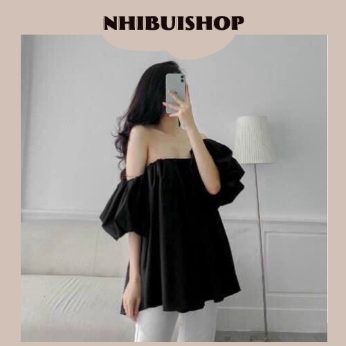 Áo trễ vai tay bồng(2 màu) nhibuishop