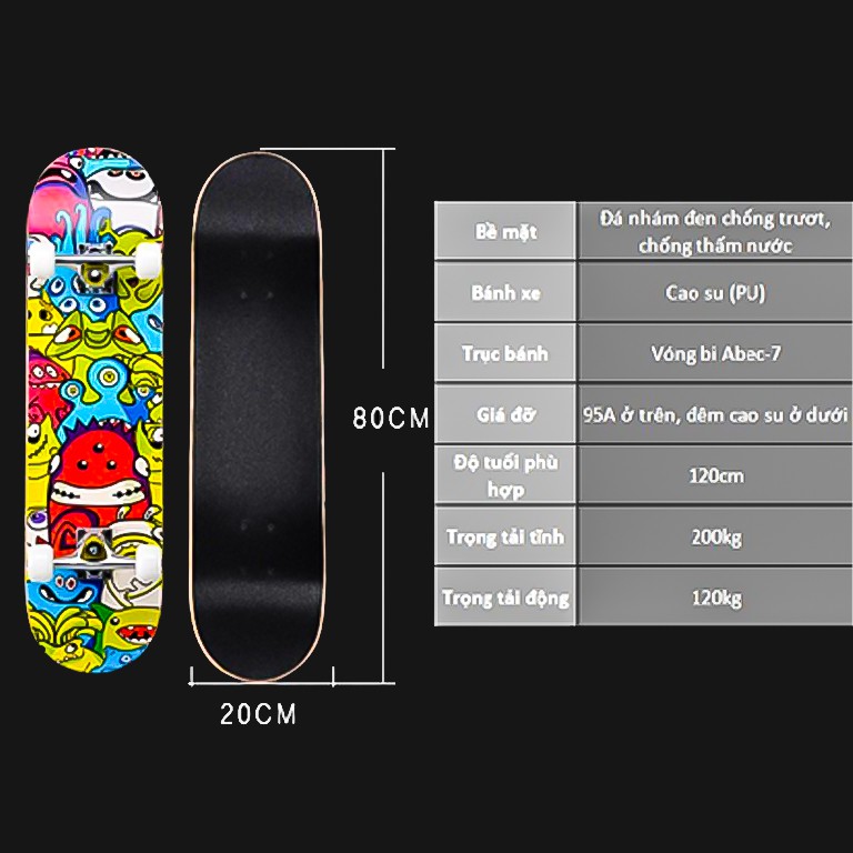 Ván trượt thể thao skateboard 🔰𝙁𝙍𝙀𝙀𝙎𝙃𝙄𝙋🔰 Ván trượt người lớn mặt nhám - Khung hợp kim + bánh PU dẻo siêu bền