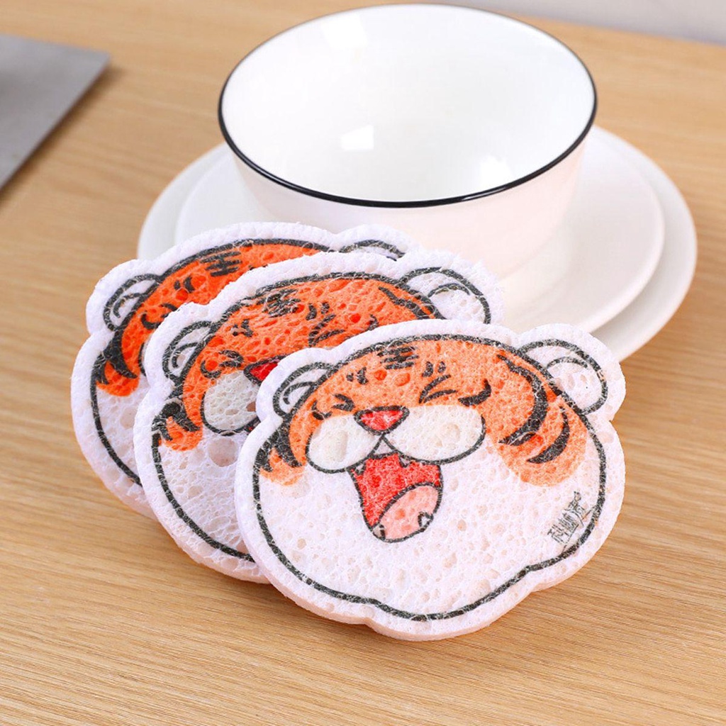 Miếng Bọt Biển Rửa Chén Chống Trầy Xước Hình Hổ Hoạt Hình Tái Sử Dụng Được