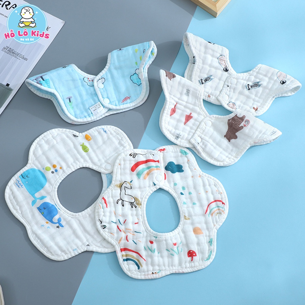Yếm cho bé tròn xoay vải xô 8 lớp ăn dặm sơ sinh, nhiều họa tiết Hồ Lô Kids