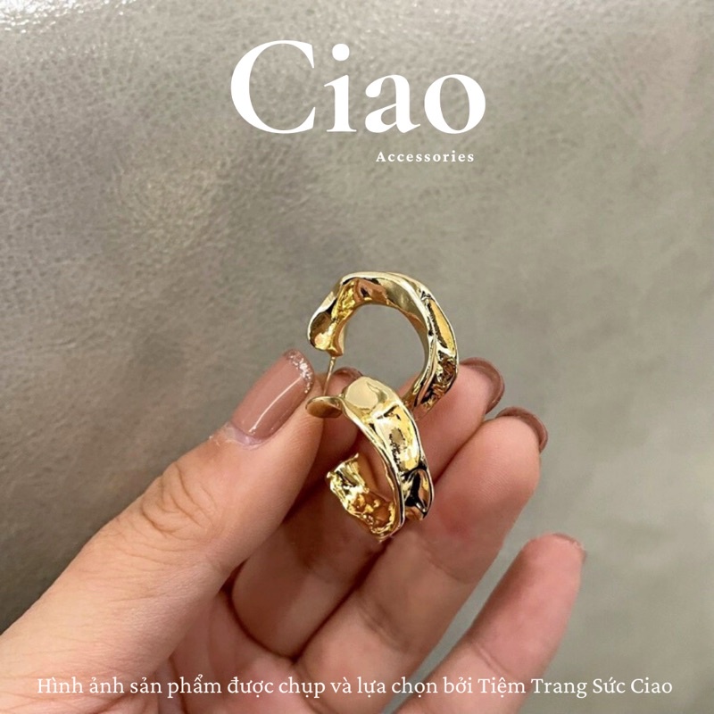[HỎA TỐC 1H] Khuyên tai/ Bông tai mạ bạc S925 thiết kế hình chữ C gợn sóng Ciao accessories