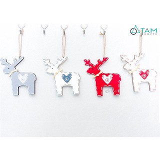 [NOEL-GIÁNG SINH-CÓ HỎA TỐC] Phụ kiện treo Noel tuần lộc gỗ viền chỉ nét đứt X-PKTCT-37