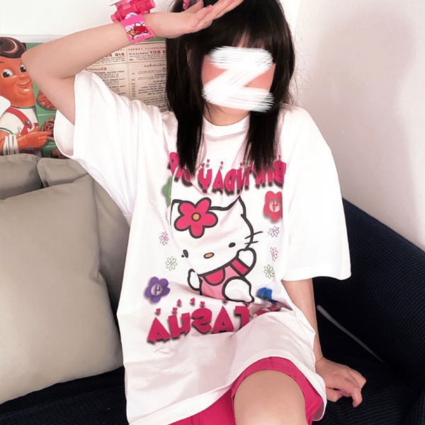 Áo Thun Tay Ngắn In Hình Hello Kitty Dễ Thương Phong Cách Harajuku Cổ Điển Dành Cho Nữ 7 Ngày