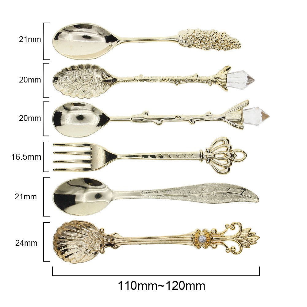Bộ 6 muỗng nĩa cho bàn uống cà phê, tráng miệng theo phong cách vintage hoàng gia