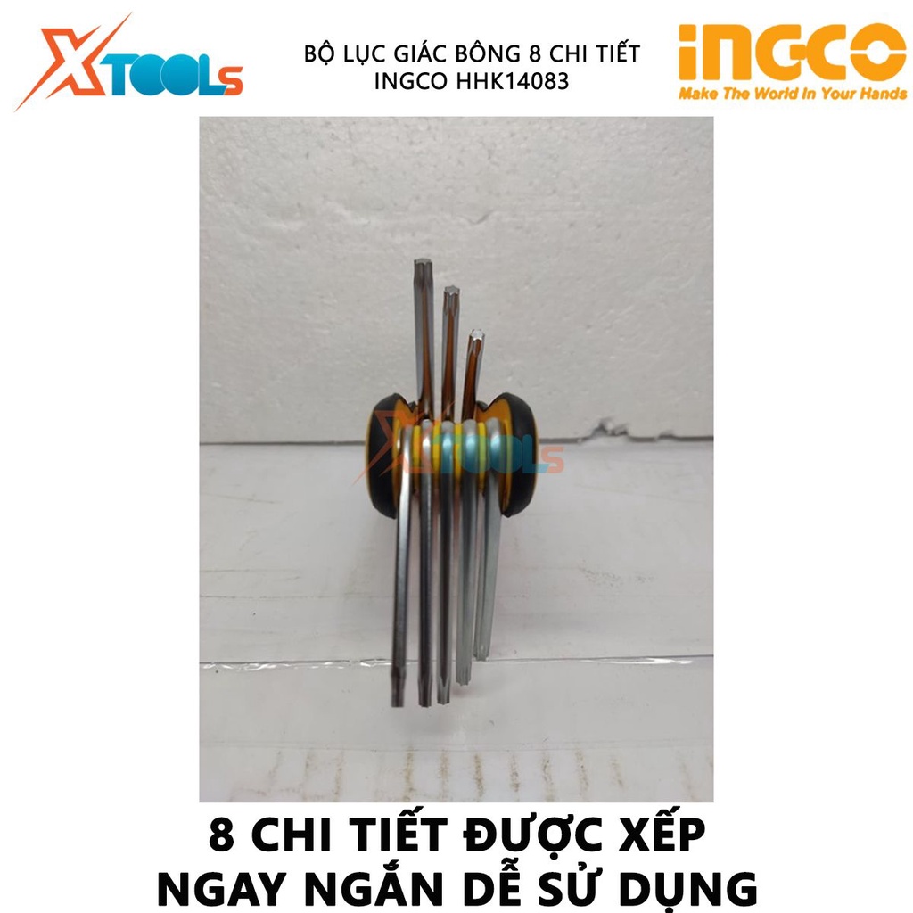 Bộ lục giác bông xếp 8 cây INGCO HHK14083 | Bộ 8 chìa lục giác bông chất liệu Cr-V Chịu nhiệt và thép chrome - 96/T kích