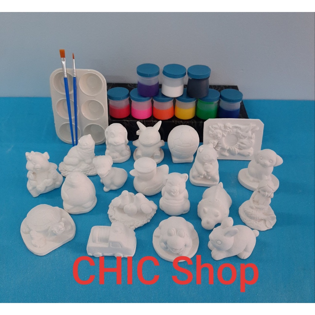 Bộ tượng tô màu thạch cao size nhỏ cho bé. ( 20 tượng+ 9x20ml màu + 2 cọ + 1 khay màu 5 lỗ)