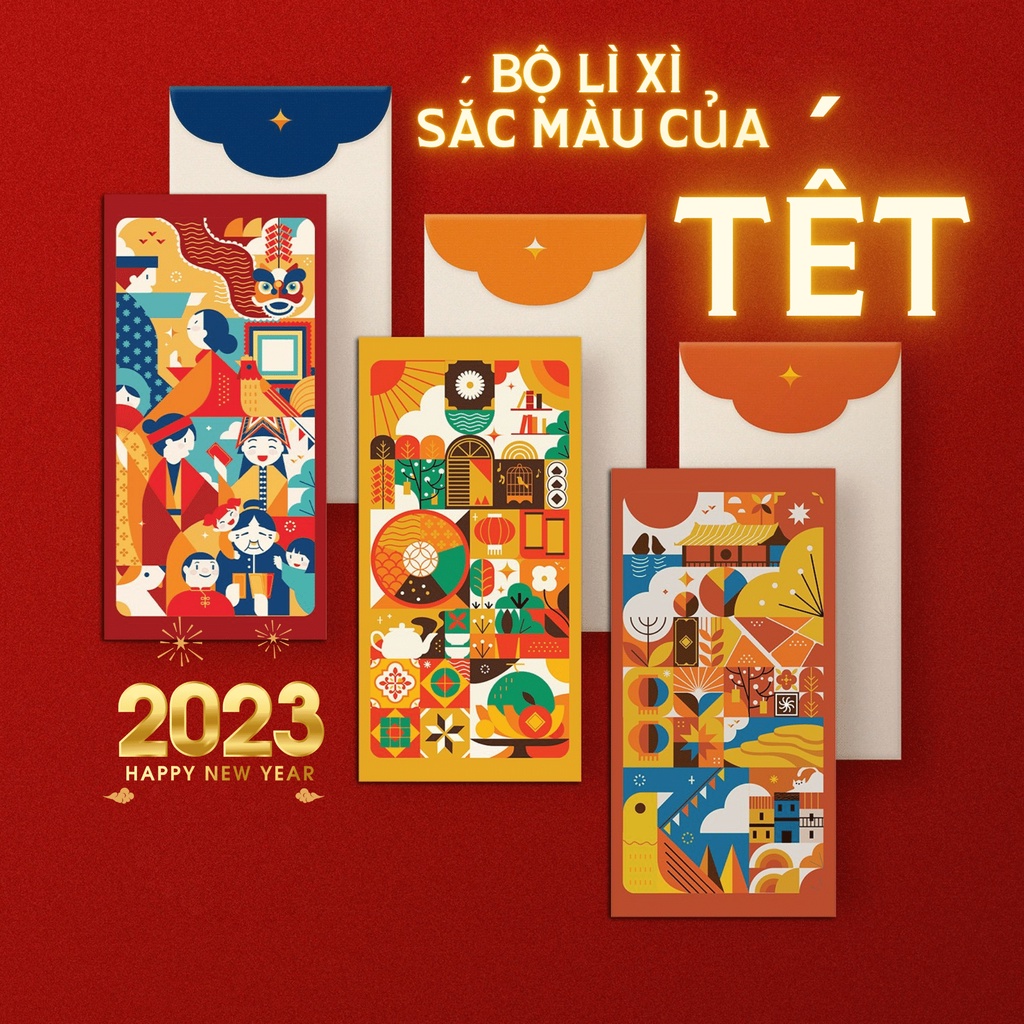Bộ 3 Lì Xì Sắc Màu Của Tết Siêu Đẹp Cực Hot 2023